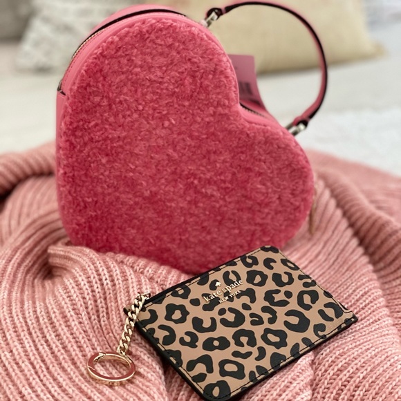 Kate Spade love shack heart purse Pomegranate & Leopard Zip Credit Card Case - Picture 2 of 14